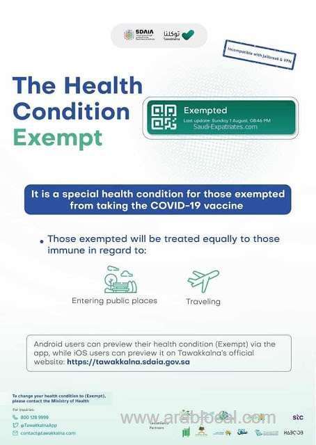 tawakkalna-clarifies-on-exempted-status-for-a-special-health-condition-people-in-saudi-arabia-saudi