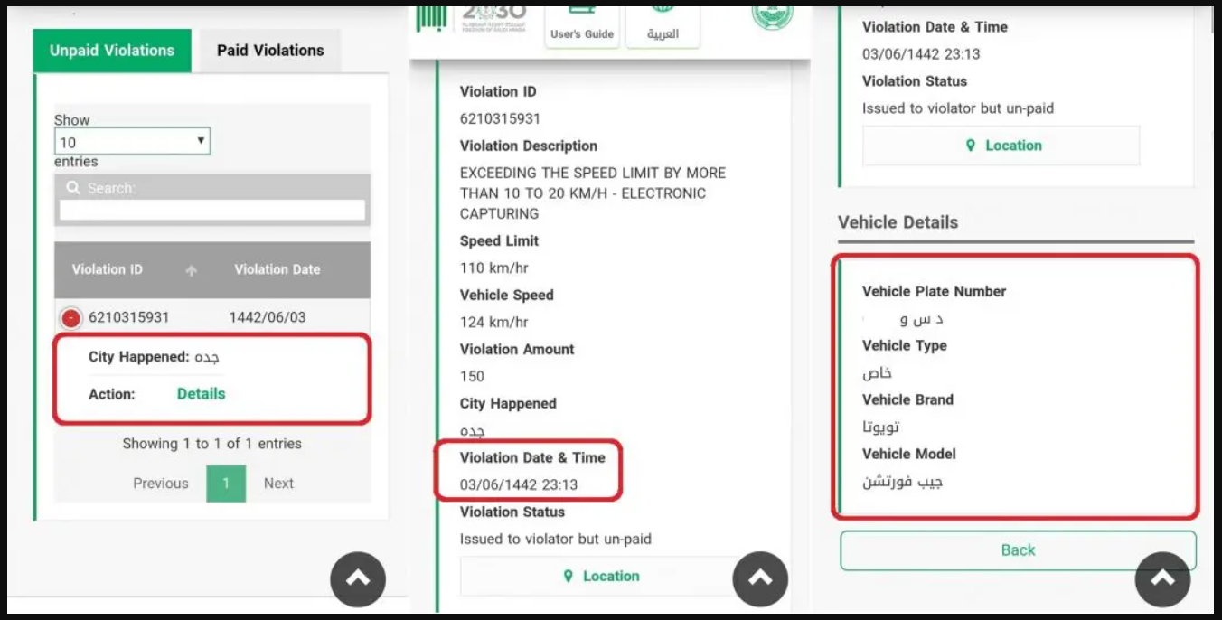 Check the vehicle number plate for traffic violation